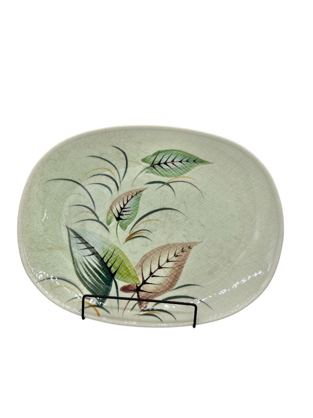 Orient Ware Verano Hand Painted Oval Ceramic Platter Leaf Design 14x11 Vtg Japan